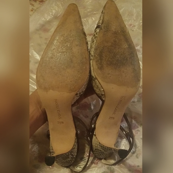 Manolo Blahnik Snakeskin Leather Shoes Brown/Beige - Picture 7 of 8